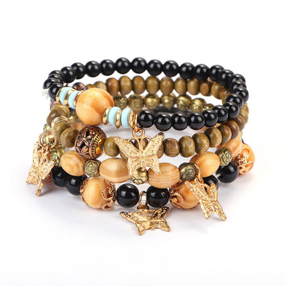 Pulsera multicapa con mariposas y cuentas estilo bohemio vintage