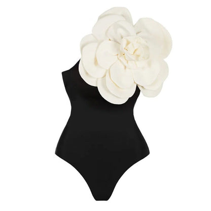 Fashion Summer Vacation 3D White Big Flower Swimsuit