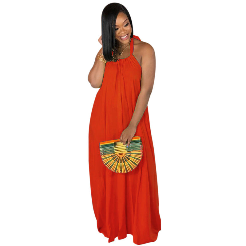 Women's Fashion Boho Halter Neck Sleeveless Loose Maxi Dress