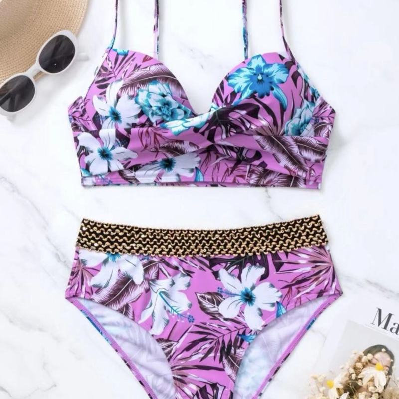 Fashion Summer Vacation Women Floral High Waist Swimwear