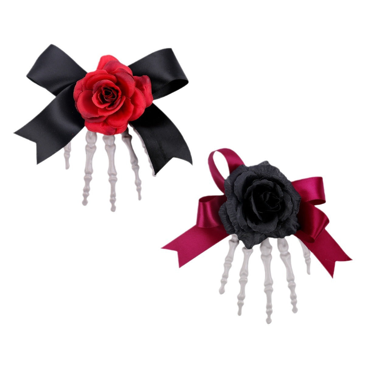 Halloween Skeleton Hand Hairpin with Roses