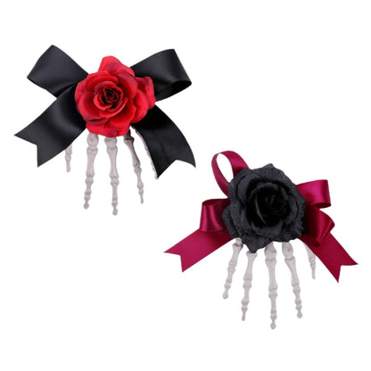 Halloween Skeleton Hand Hairpin with Roses