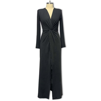 Women Fashion Sexy Deep V Creased High Split Dress