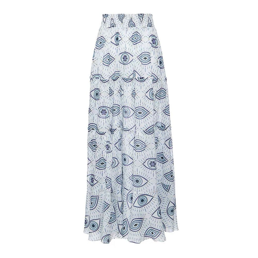 Women Fashion Evil Eye Print One-Piece Swimsuit Set