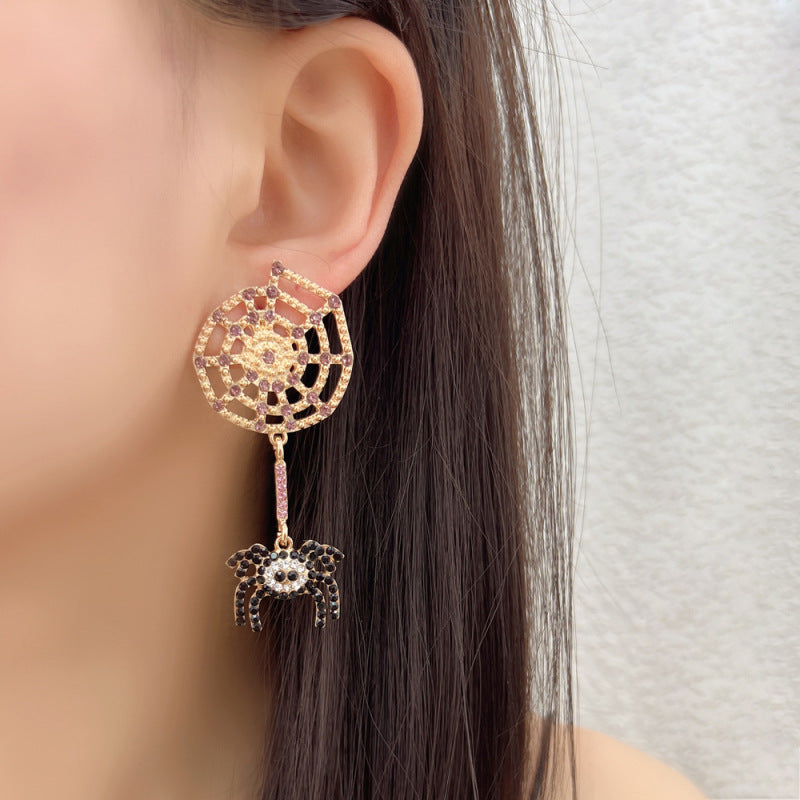 Pendientes de araña negros de moda creativa para Halloween para mujer