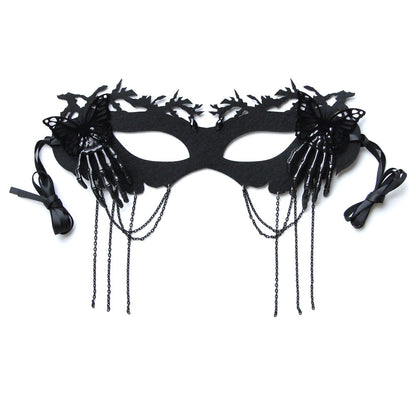 Máscara gótica de Halloween con borlas, mariposa y calavera para fiesta