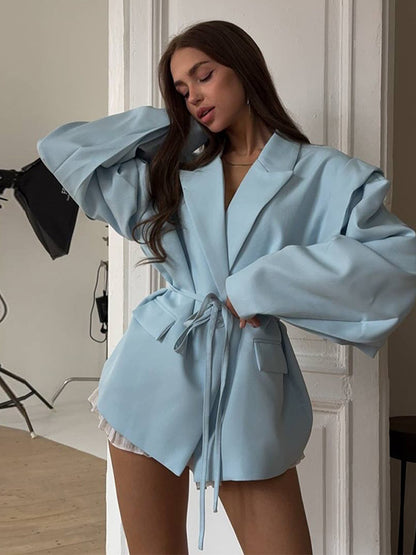 Women’s Lace-Up Padded Shoulder Blazer