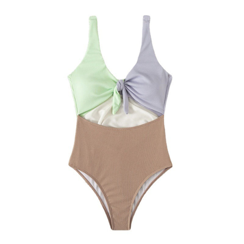 Women Summer Vacation Color Blocking Triangle Swimsuit