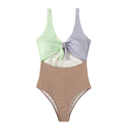 Women Summer Vacation Color Blocking Triangle Swimsuit