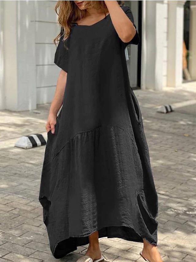 Women Fashion Casual Loose Plus Size Maxi Dress