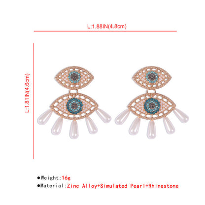 Pendientes de ojo de diablo con perlas de imitación de diamantes de imitación para mujer