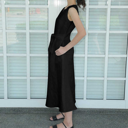 Vestido midi informal con cuello en V para mujer