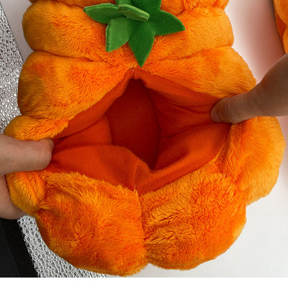 Zapatillas de casa de peluche con forma de calabaza de Halloween