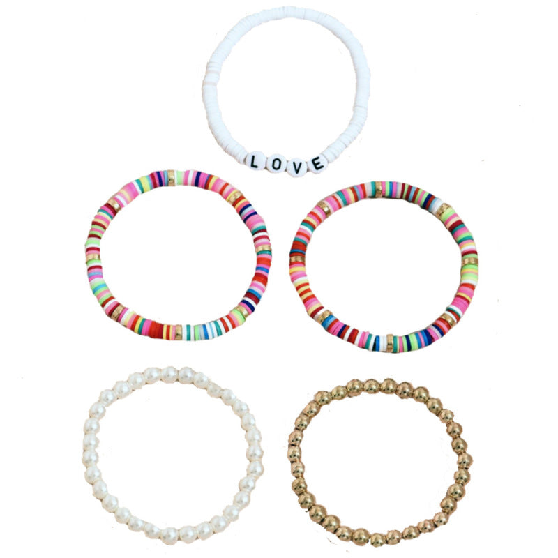 Unisex Bohemian Colorful Polymer Clay Bracelet Set