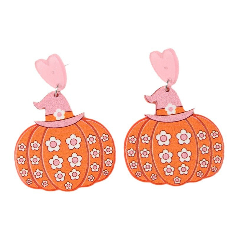 Boucles d'oreilles citrouille fantôme en acrylique pour femme, motif dessin animé d'Halloween