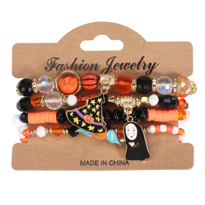 Collar con colgante de araña, calabaza y murciélago de varias capas con dibujos animados de Halloween para mujer