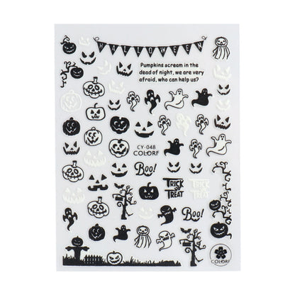 Halloween Nail Stickers Funny Skeleton Little Monster 3D Luminous