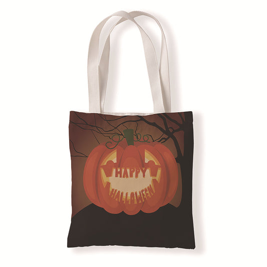Bolsa de lona con diseño de calabaza y murciélago de Halloween
