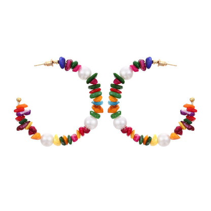 Pendientes de perlas multicolores bohemios