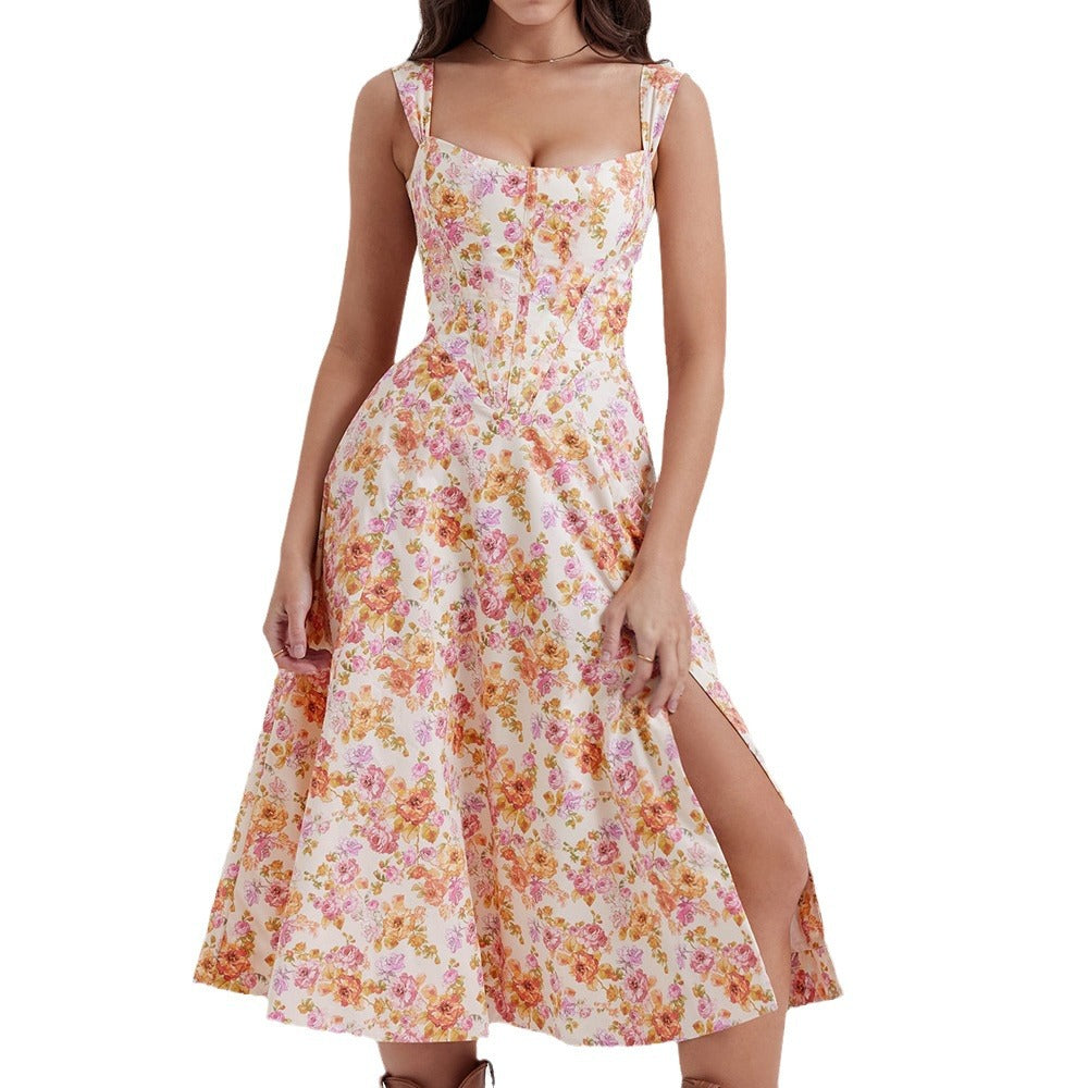 Vestido informal elegante con estampado floral para mujer de vacaciones