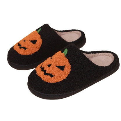 Pantuflas de felpa de calabaza con dibujos animados de Halloween para mujer