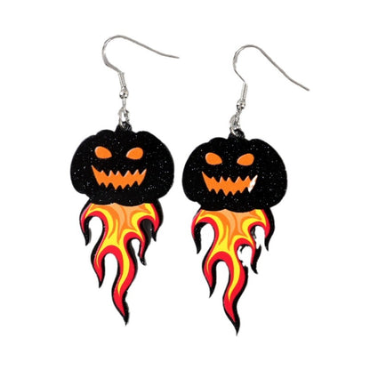 Halloween Women Horror Funny Flame Ghost Skull Earrings