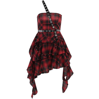 Robe irrégulière à carreaux style gothique pour femme