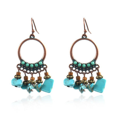 Boucles d'oreilles bohèmes vintage en forme de goutte turquoise