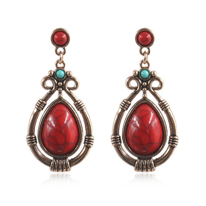 Boucles d'oreilles pendantes creuses en turquoise bohème pour femme