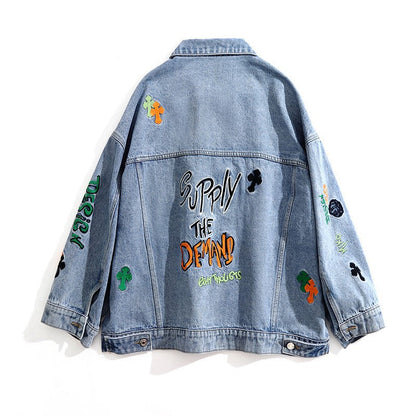 Chaqueta vaquera bordada con letras creativas a la moda para mujer