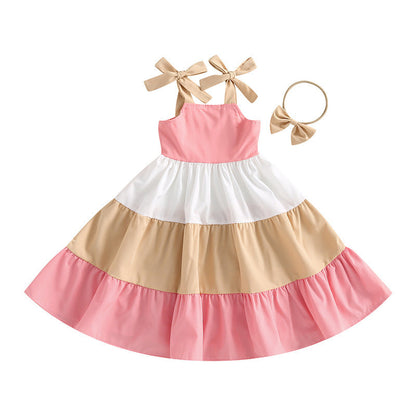 Robe de plage bohème sans manches à couleurs contrastées pour enfants et bébés