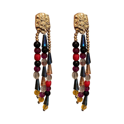 Pendientes bohemios con borlas de diamantes de imitación multicolor