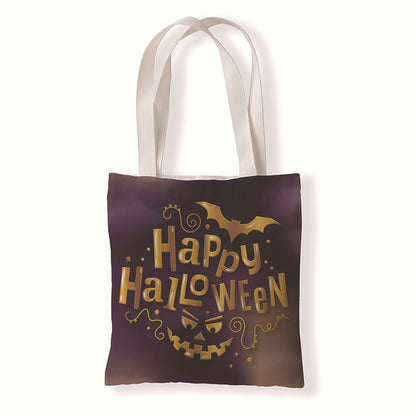 Bolsa de lona con estampado de calabaza y murciélago de Halloween con dibujos animados