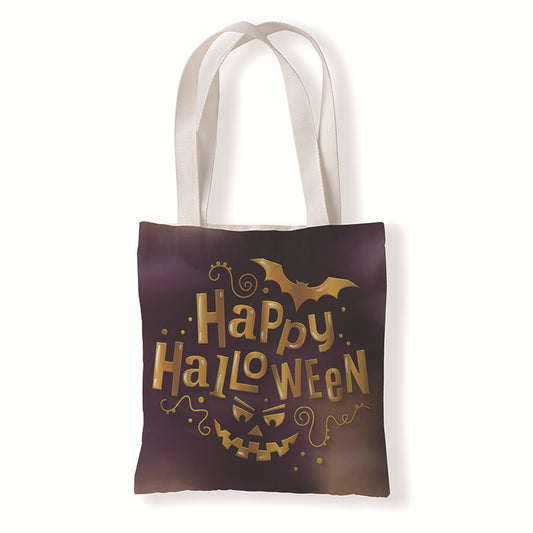 Bolsa de lona con estampado de calabaza y murciélago de Halloween con dibujos animados