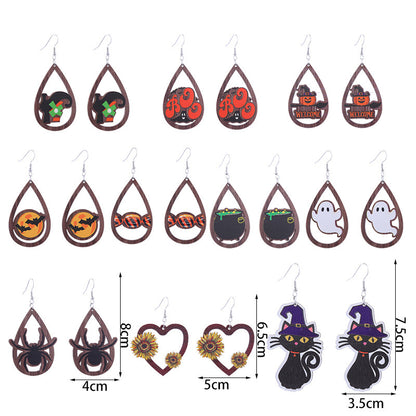 Halloween Women Funny Ghost Pumpkin Spider Skull Bat Earrings