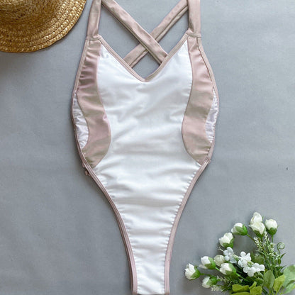 Traje de baño de una pieza sin espalda con bloques de color de verano para mujer