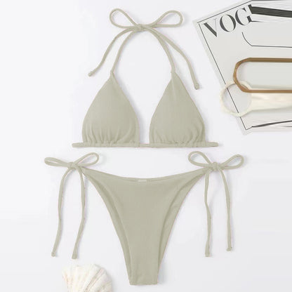 Conjunto de bikini sexy con tirantes finos de color liso para mujer de verano