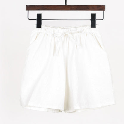 Women Linen Cotton Sports Casual Wide Leg Shorts