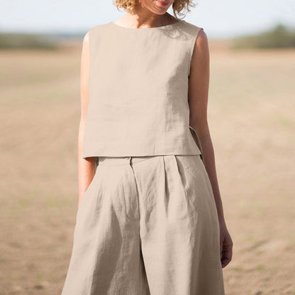 Conjunto informal vintage de algodón y lino para mujer