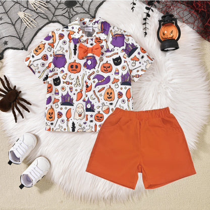 Conjunto de camisa y pantalones cortos de manga corta para fiesta de Halloween para niños pequeños