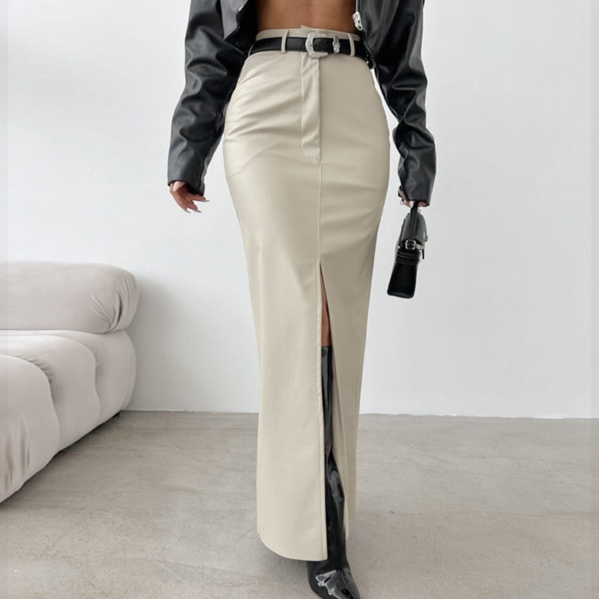 Jupe longue en cuir doublée polaire de couleur unie pour femme