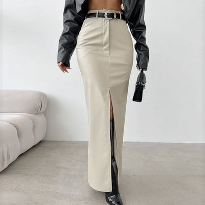 Jupe longue en cuir doublée polaire de couleur unie pour femme