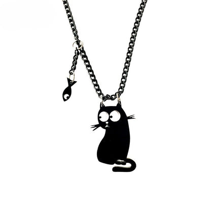 Collar con colgante de pez gato negro de moda para Halloween para mujer