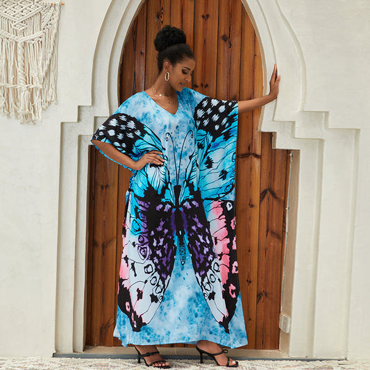 Traje de baño informal para mujer, con estampado de mariposas y teñido anudado para vacaciones en la playa