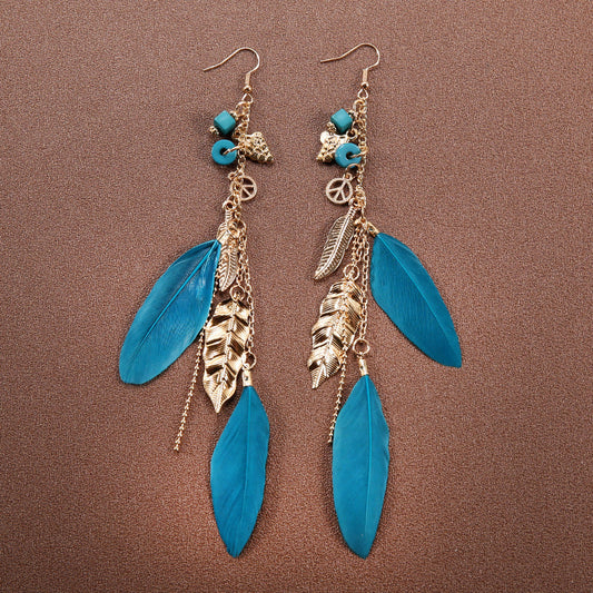 Bohemian Ethnic Style Retro Tassel Feather Earrings