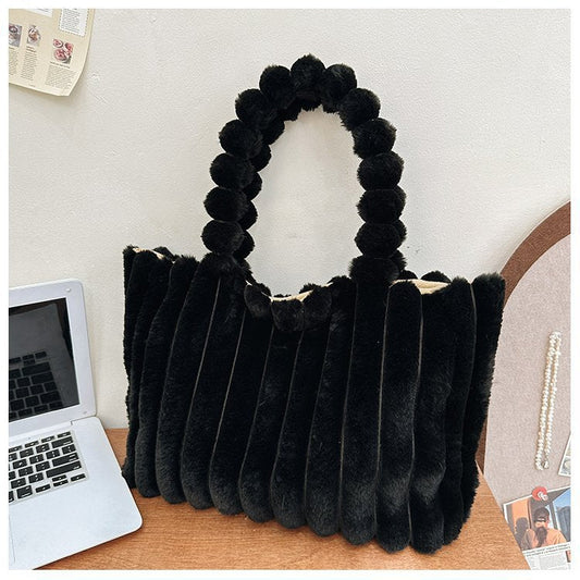 Women Fashion Solid Color Plush Tote Bag