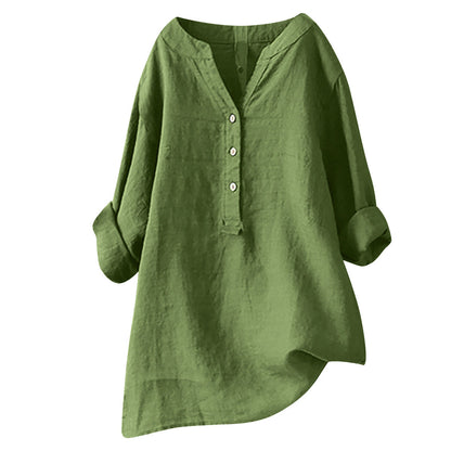 Blusas casuales holgadas de lino y algodón de color liso para mujer