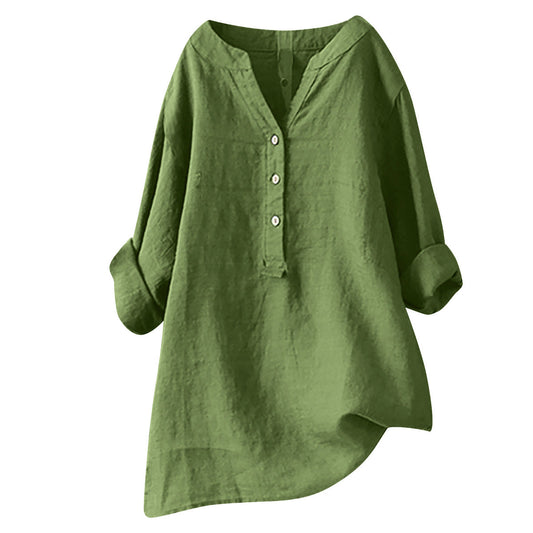 Blusas casuales holgadas de lino y algodón de color liso para mujer