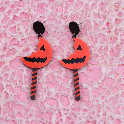 Halloween Women Personality Acrylic Pumpkin Bat Earrings