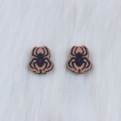 Halloween Women Fashion Wood Print Skull Earrings
